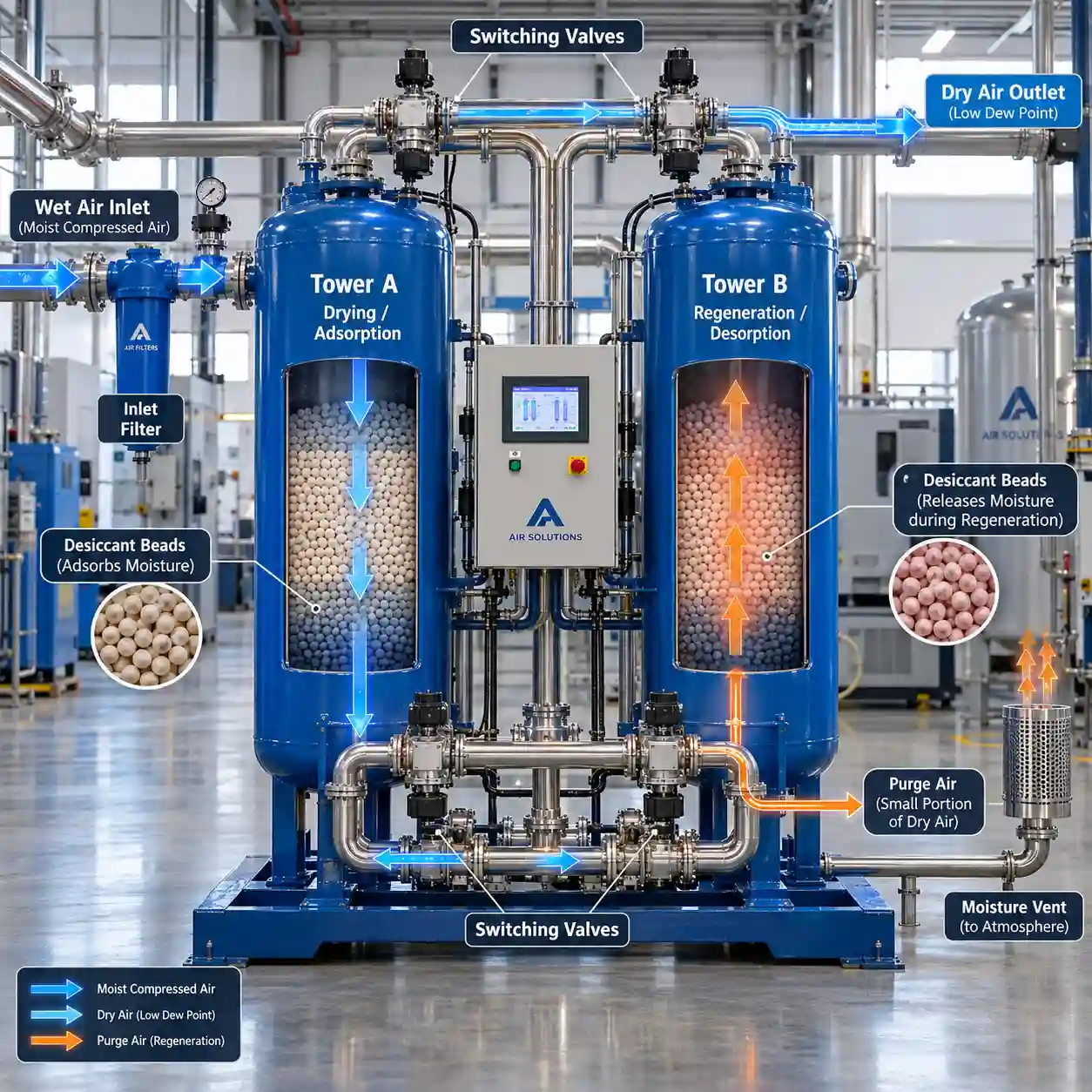 twin tower adsorption air dryer working principle