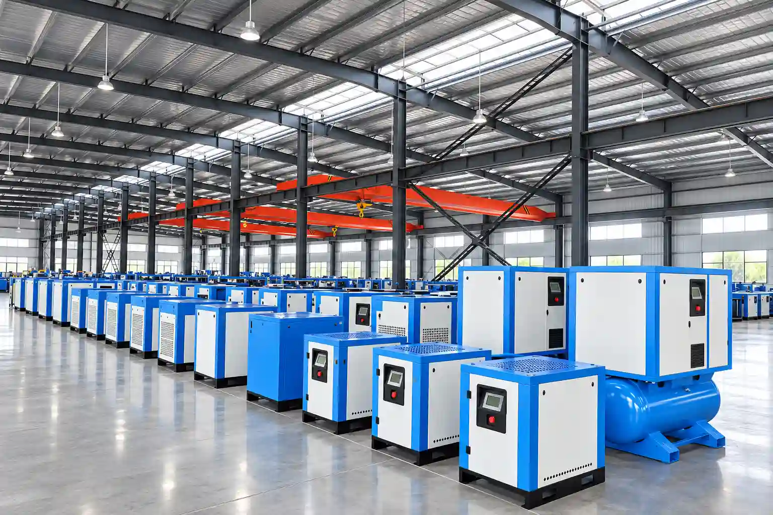 Industrial air compressor manufacturing workshop