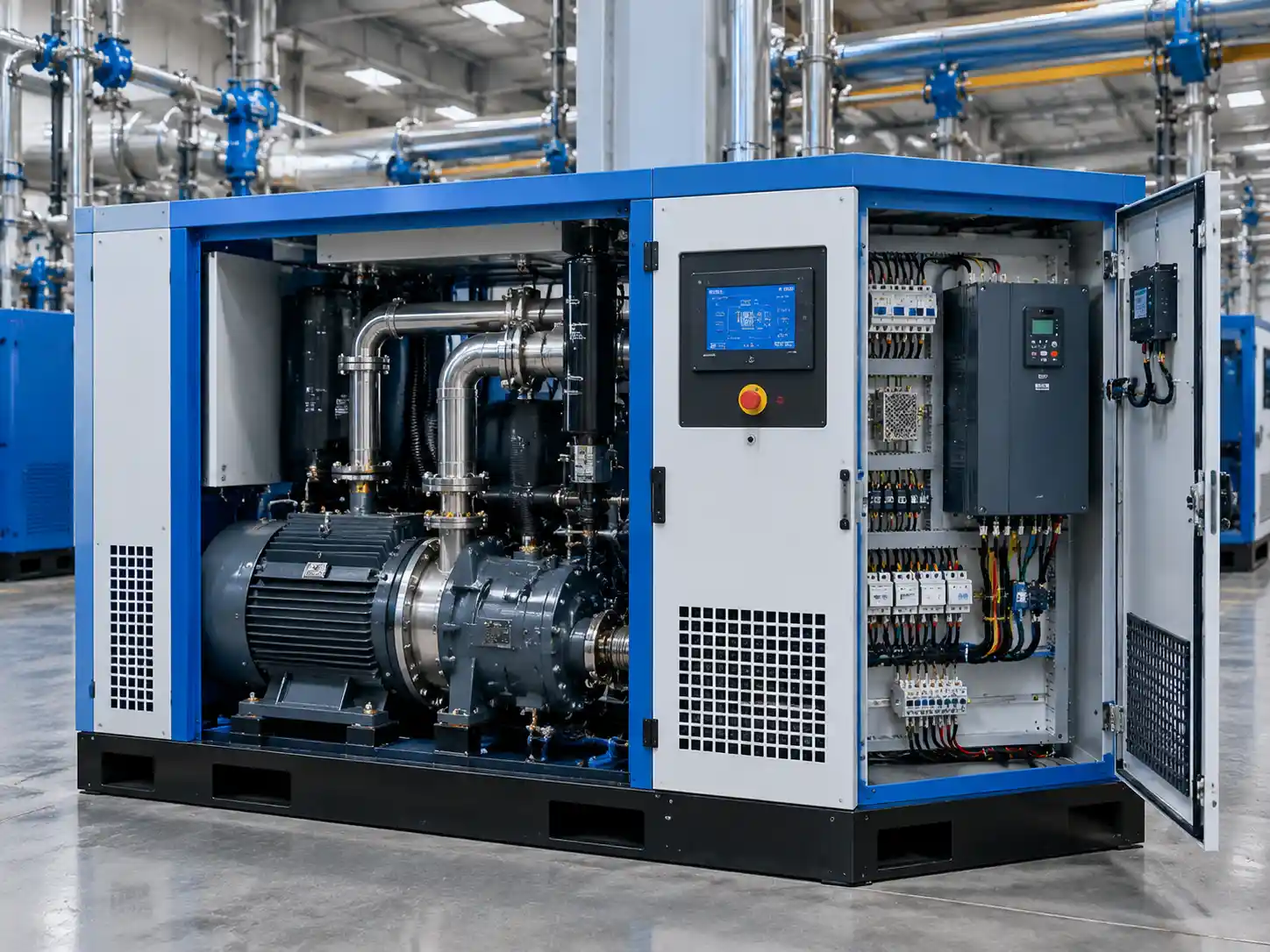 Industrial screw air compressor control and variable-speed drive system