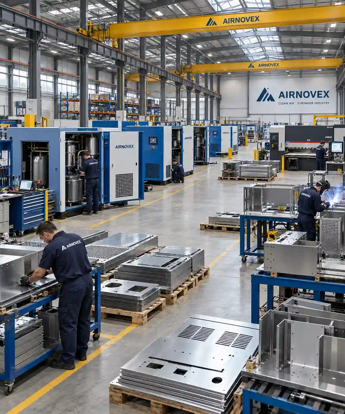 AIRNOVEX industrial equipment production and sheet metal manufacturing workshop