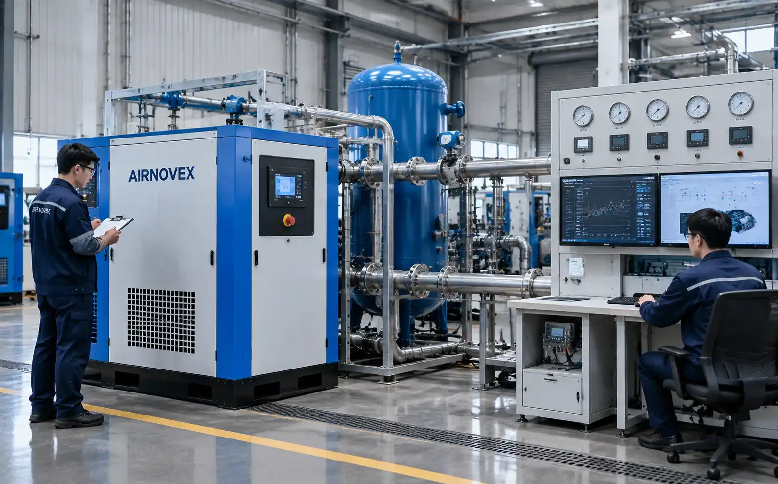 AIRNOVEX screw air compressor performance testing and quality inspection